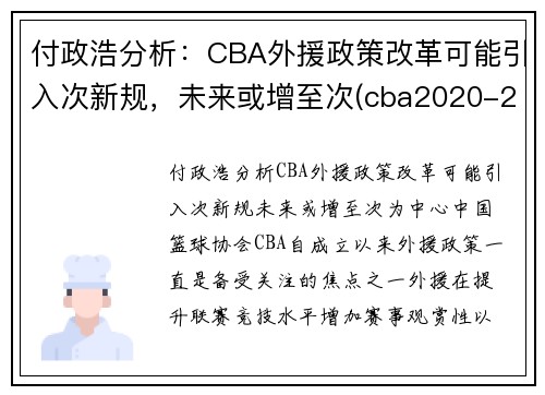 付政浩分析：CBA外援政策改革可能引入次新规，未来或增至次(cba2020-2021外援政策)